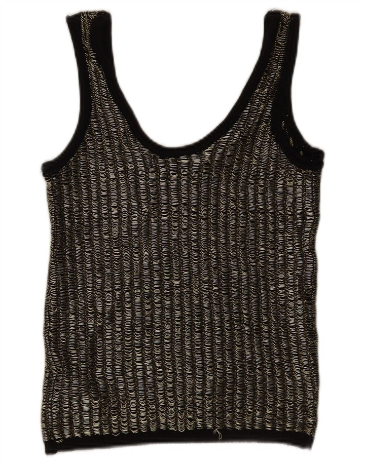 Zara Γυναικείο γιλέκο Crop UK 12 μεσαία μαύρη ριγέ βισκόζη