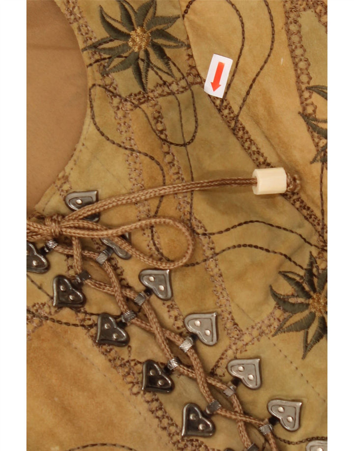 VINTAGE Γυναικείο σουέτ γιλέκο EU 38 Μεσαίο καφέ φλοράλ δέρμα