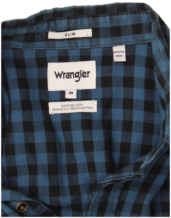 Ανδρικό πουκάμισο WRANGLER Slim φανελένιο μεσαίο μπλε βαμβακερό Gingham