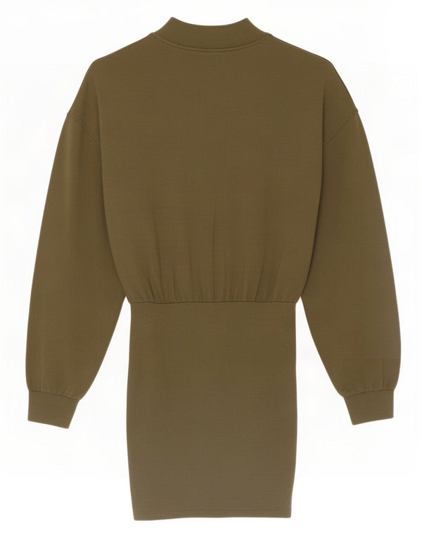 Zara Γυναικεία Φούτερ Jumper Φόρεμα UK 8 Small Khaki Cotton