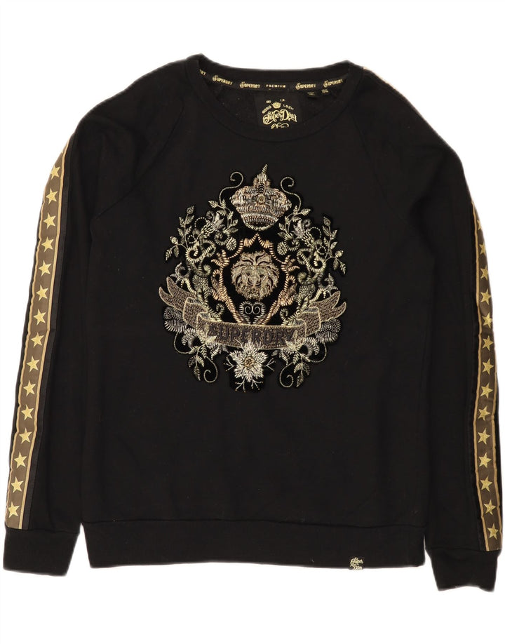 Γυναικεία γραφική φούτερ Superdry Jumper UK 12 μεσαίο μαύρο βαμβακερό