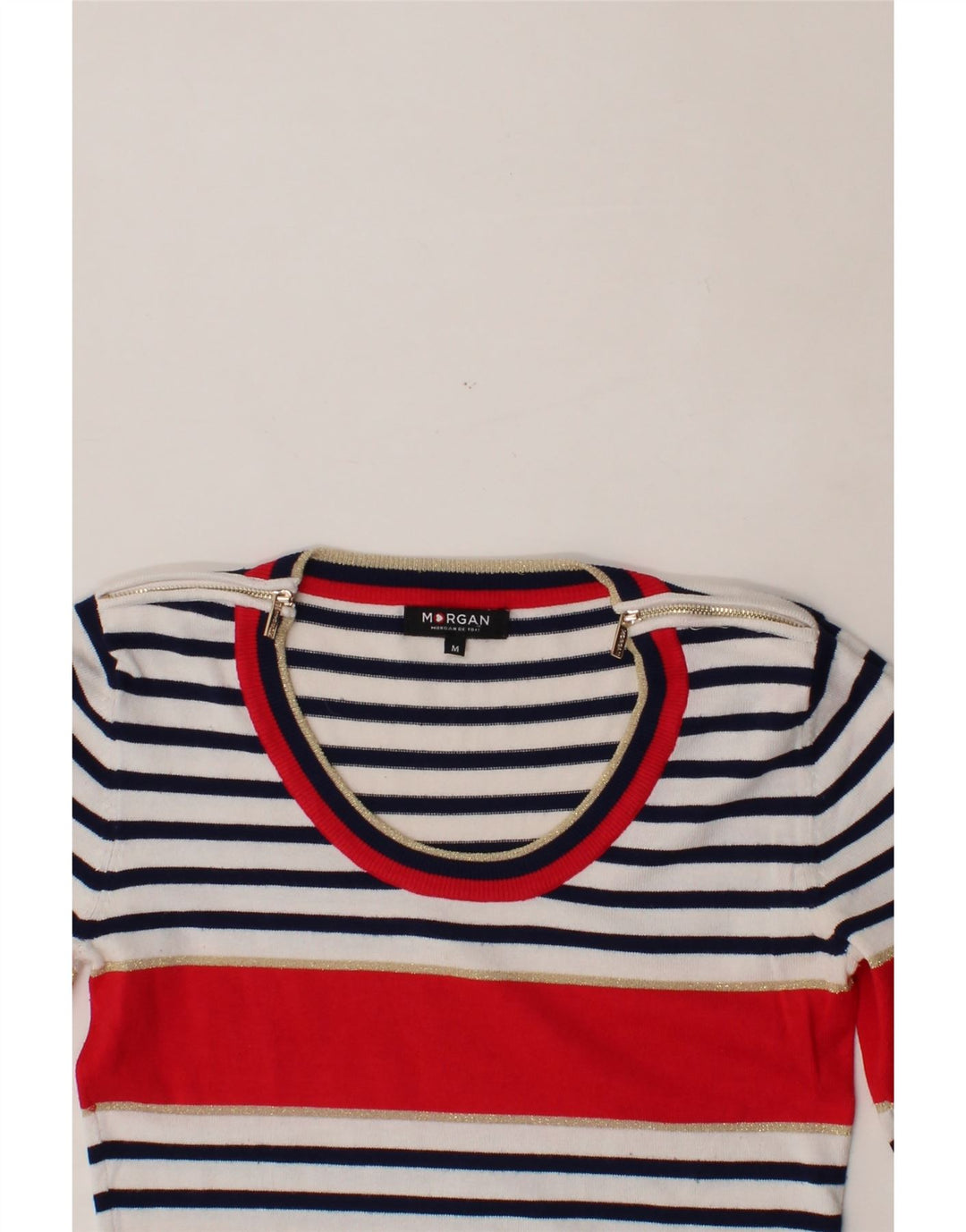 MORGAN Womens Top 3/4 Sleeve UK 12 Medium Navy Blue Striped Viscose Vintage Morgan and Second-Hand Morgan from Messina Hembry 