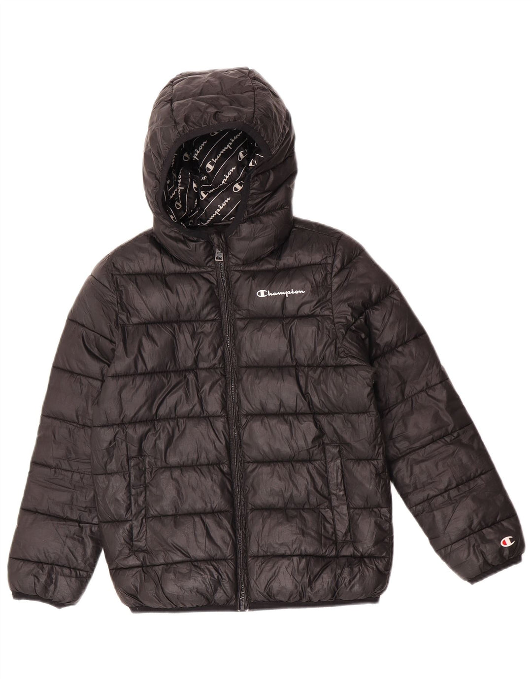 Μπουφάν Champion Boys Hooded Podded Jacket 9-10 Years Medium Black Polyester