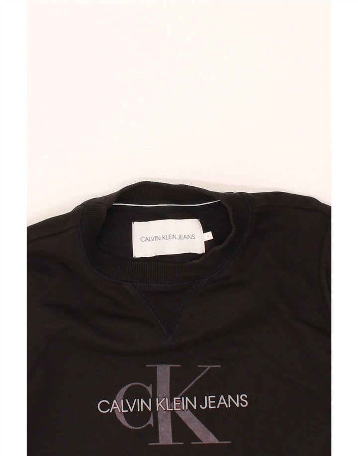 CALVIN KLEIN JEANS Mens Graphic Sweatshirt Jumper Small Black Cotton Vintage Calvin Klein Jeans and Second-Hand Calvin Klein Jeans from Messina Hembry 