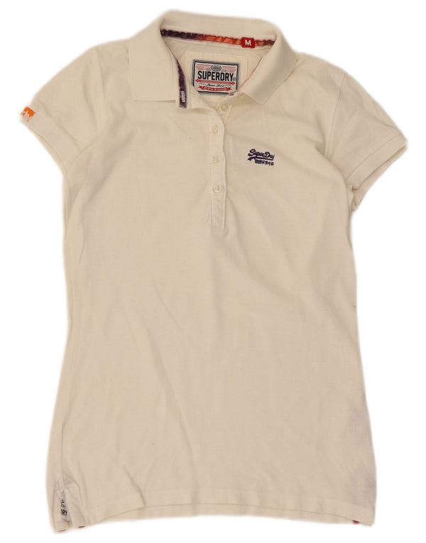 Superdry γυναικείο μπλουζάκι πόλο UK 12 Βαμβακερό μεσαίο υπόλευκο