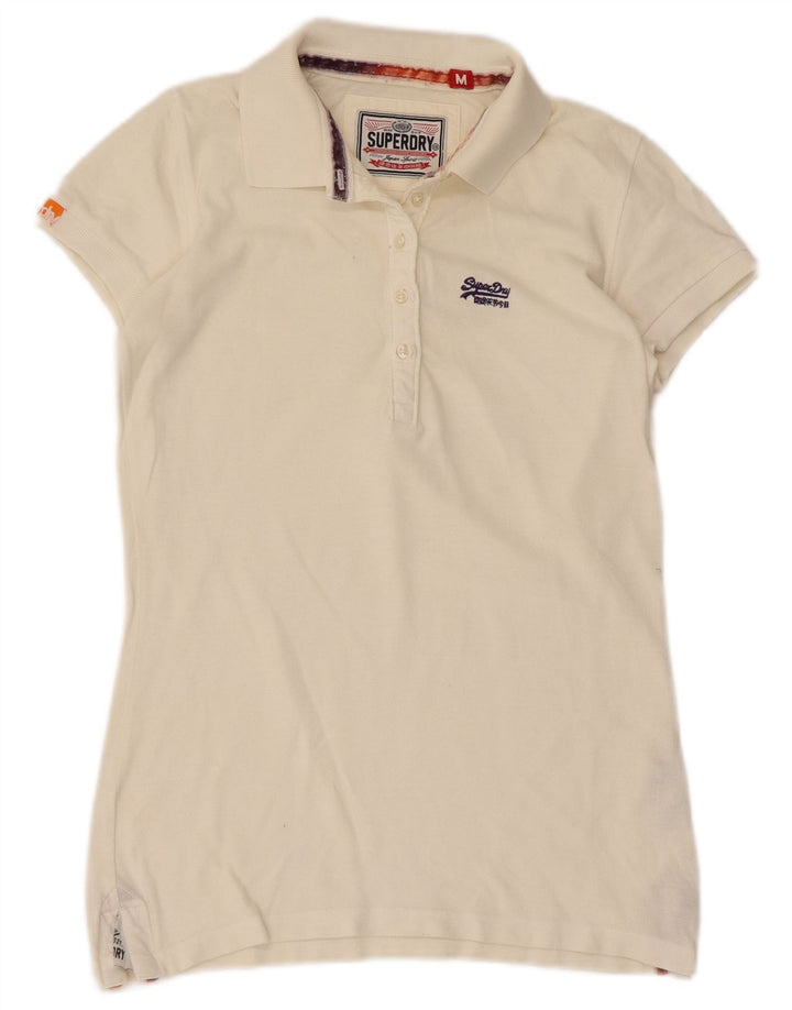 Superdry γυναικείο μπλουζάκι πόλο UK 12 Βαμβακερό μεσαίο υπόλευκο