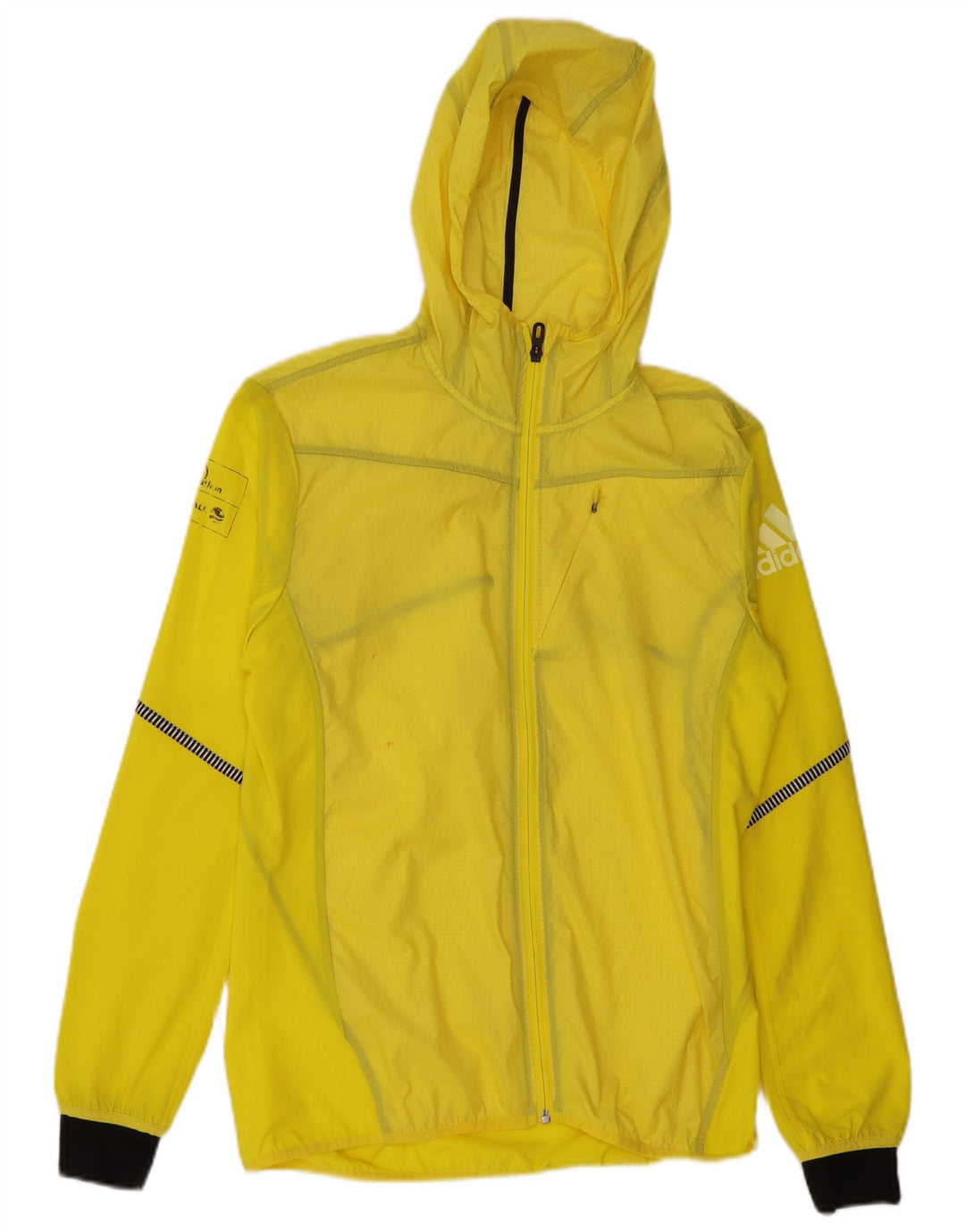 ADIDAS Mens Graphic Hooded Rain Jacket UK 36 Small Yellow Check Polyester