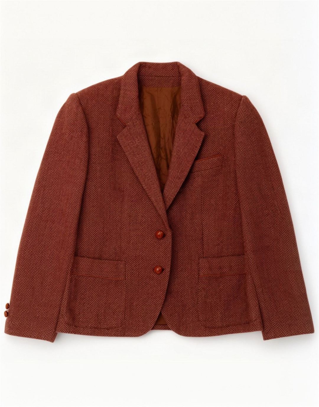 Vintage Womens 2 Button Blazer Jacket UK 14 Medium Brown Herringbone