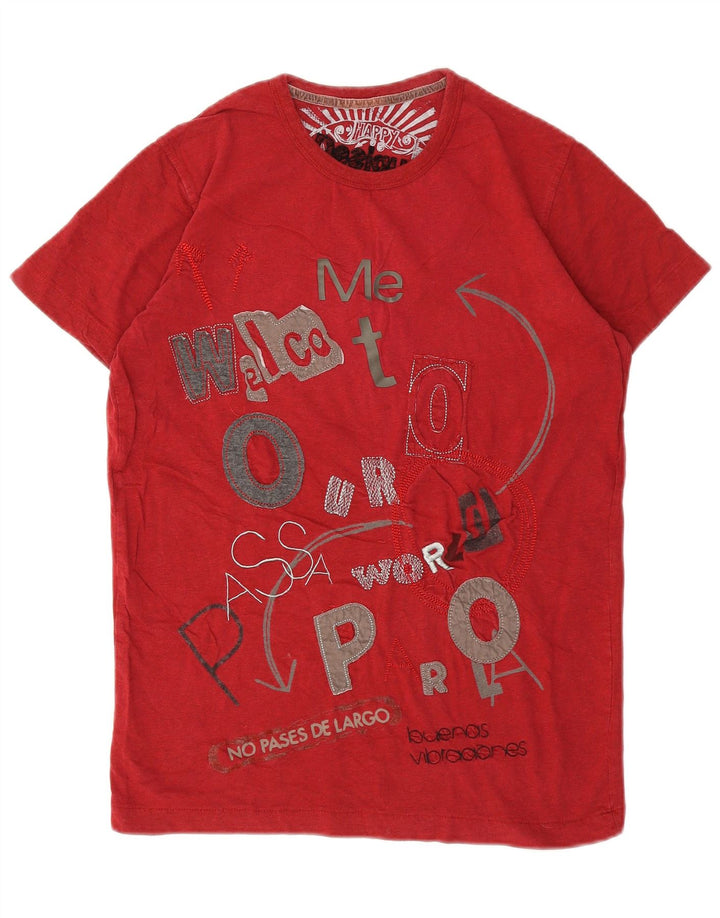 Ανδρικό γραφικό T-Shirt Desigual Top Μικρό κόκκινο βαμβακερό