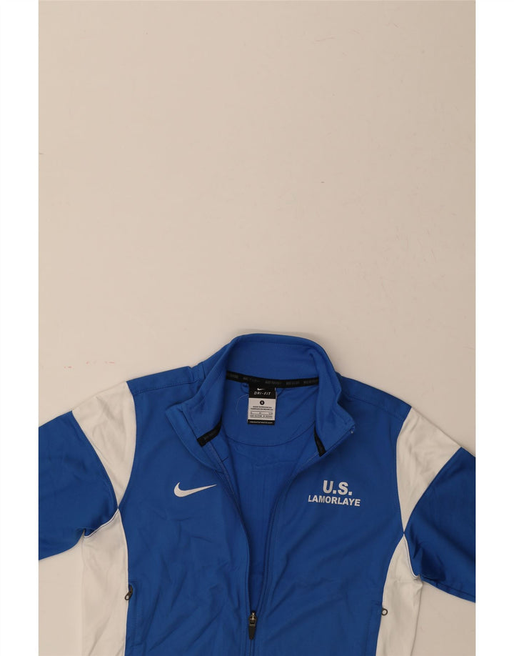 NIKE Boys Dri Fit Tracksuit Top Jacket 8-9 Years Small Blue Colourblock Vintage Nike and Second-Hand Nike from Messina Hembry 