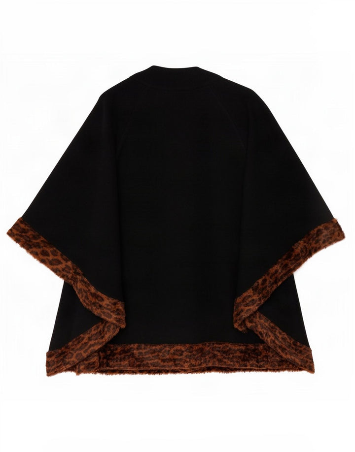 Vintage γυναικείο παλτό Cape IT 42 Medium Μαύρο Animal Print Μαλλί