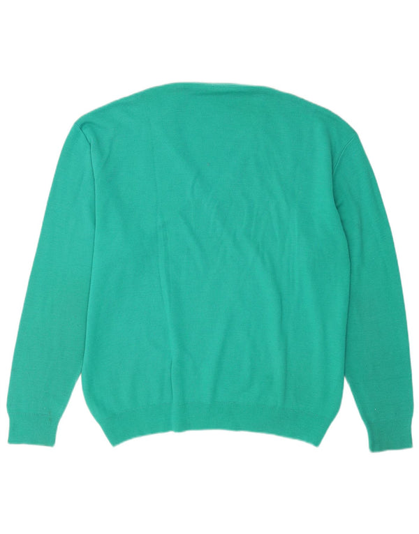 Vintage Mens V-Neck Jumper Sweater Large Turquoise Wool