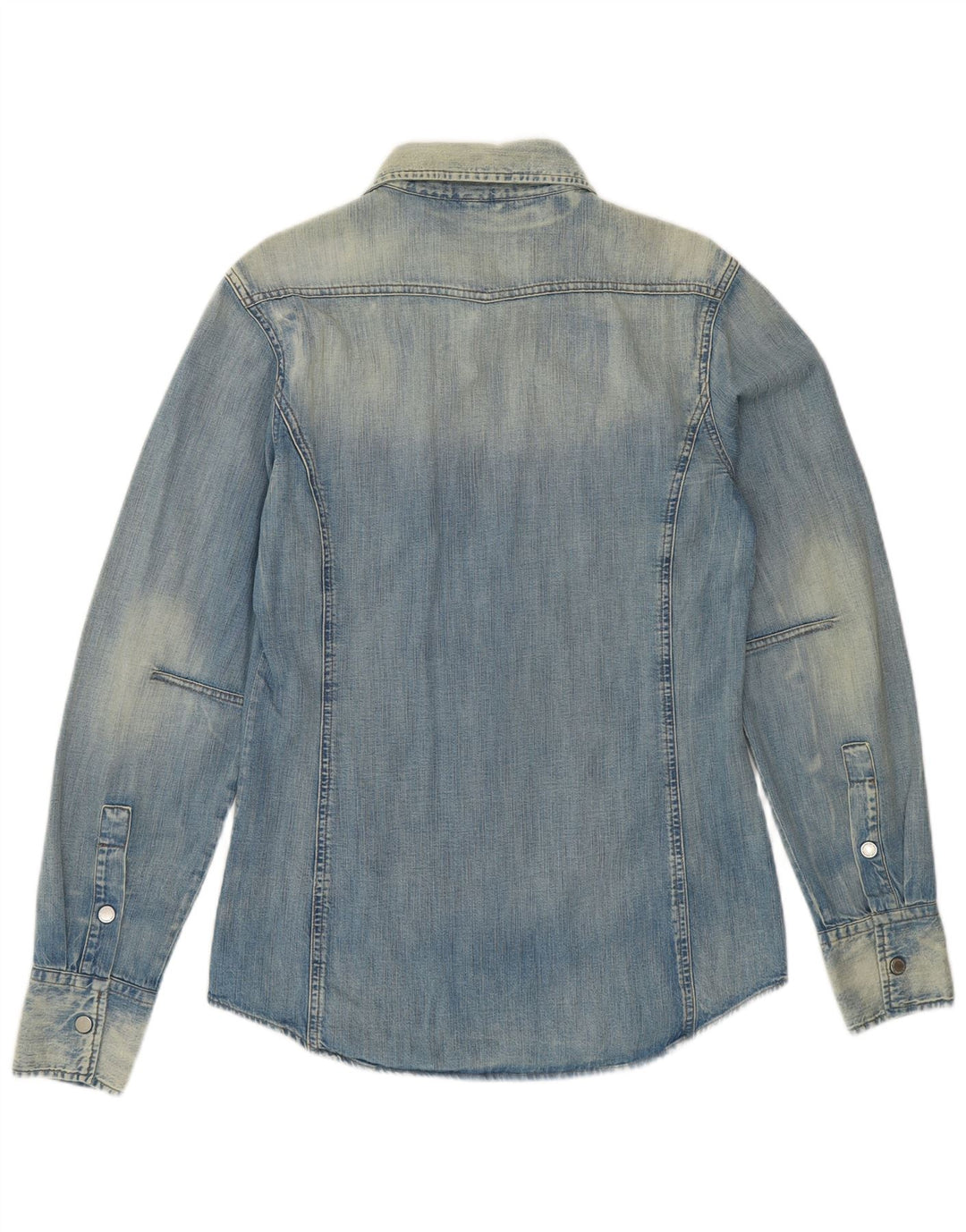BENETTON Ανδρικό τζιν πουκάμισο Acid Wash Μεσαίο μπλε βαμβακερό