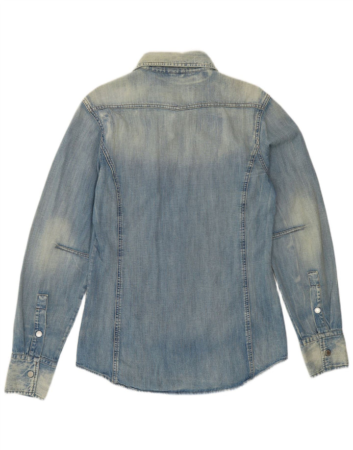 BENETTON Ανδρικό τζιν πουκάμισο Acid Wash Μεσαίο μπλε βαμβακερό