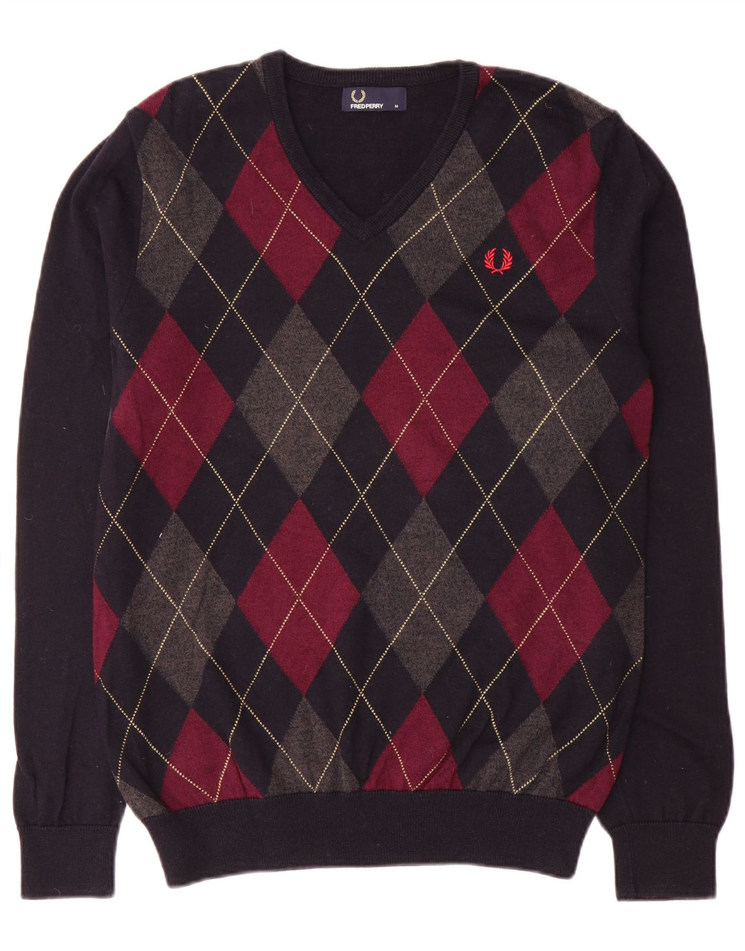 Fred Perry Ανδρικό πουλόβερ με λαιμόκοψη με λαιμόκοψη μεσαίου μήκους μπλε Argyle/Diamond