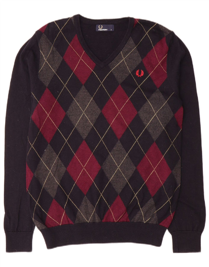 Fred Perry Ανδρικό πουλόβερ με λαιμόκοψη με λαιμόκοψη μεσαίου μήκους μπλε Argyle/Diamond