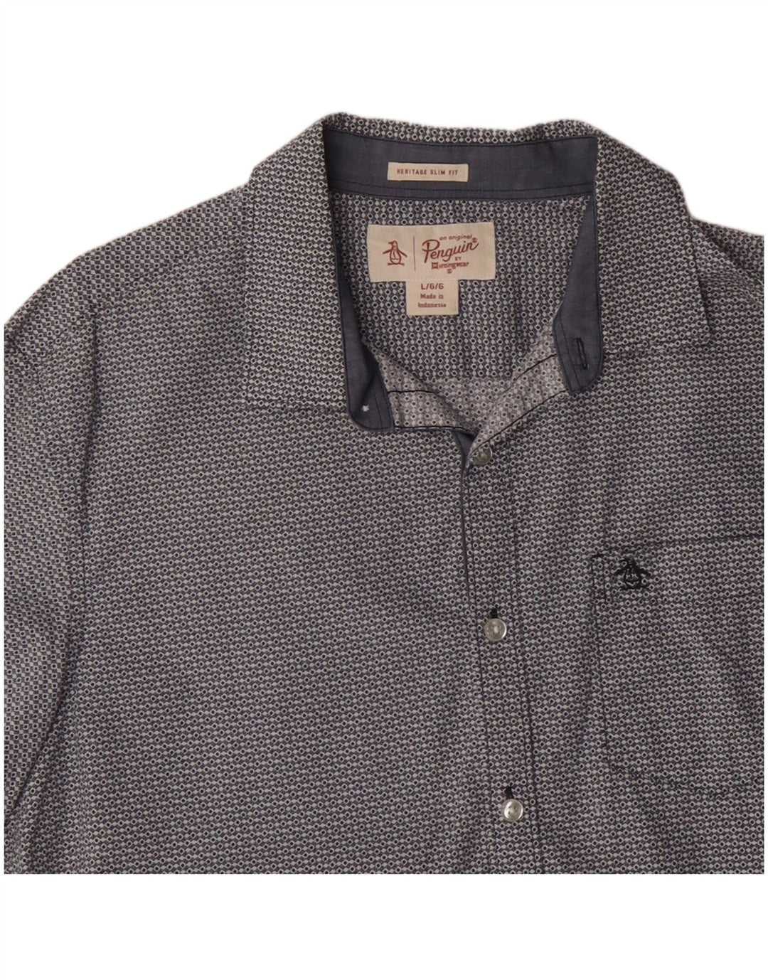 PENGUIN Ανδρικό πουκάμισο Heritage Slim Fit κοντομάνικο μεγάλο μπλε γεωμετρικό