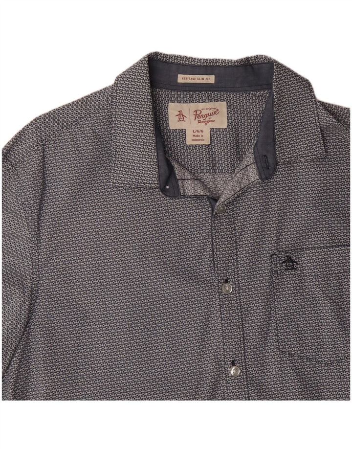 PENGUIN Ανδρικό πουκάμισο Heritage Slim Fit κοντομάνικο μεγάλο μπλε γεωμετρικό