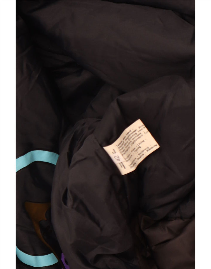 Vintage γυναικείο αντιανεμικό μπουφάν EU 42 Μεγάλο μαύρο γεωμετρικό πολυεστέρα