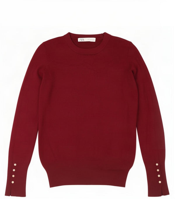 Zara Γυναικείο πουλόβερ με λαιμόκοψη UK 8 Small μπορντό βισκόζη