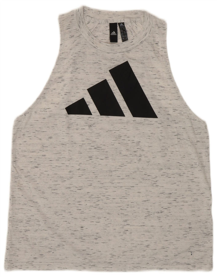 ADIDAS Womens Graphic Vest Top UK 12/14 Medium Grey Flecked