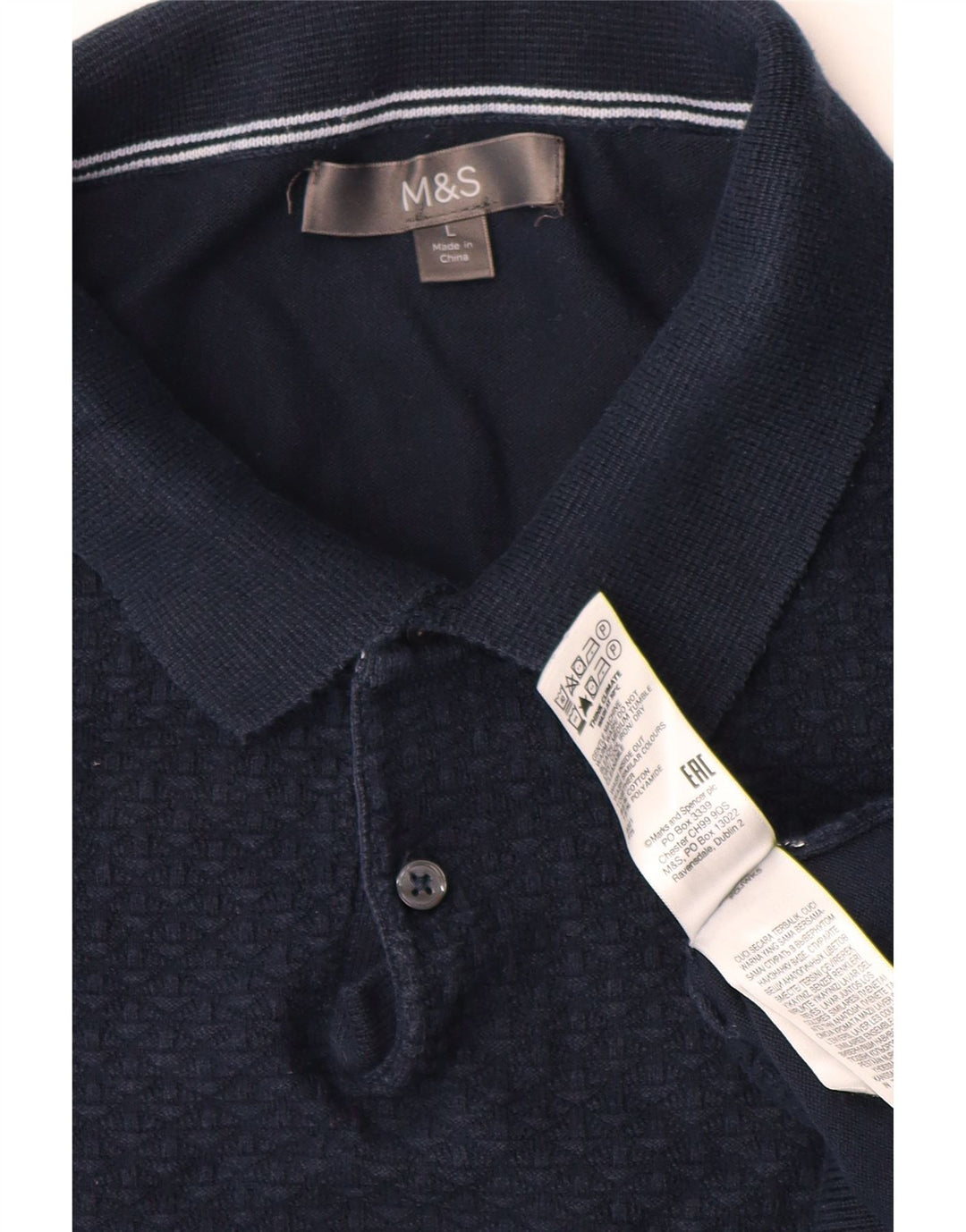 MARKS & SPENCER Ανδρικό πουλόβερ με ρολό λαιμόκοψη μεγάλο μπλε βαμβακερό