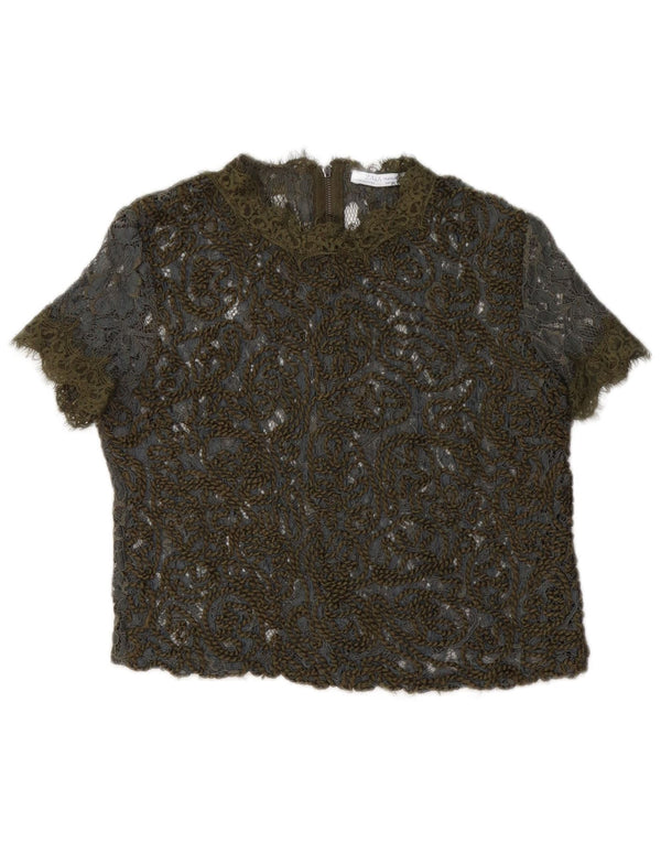 Zara Γυναικεία Crop Lace See Through Top UK 10 Small Khaki Floral
