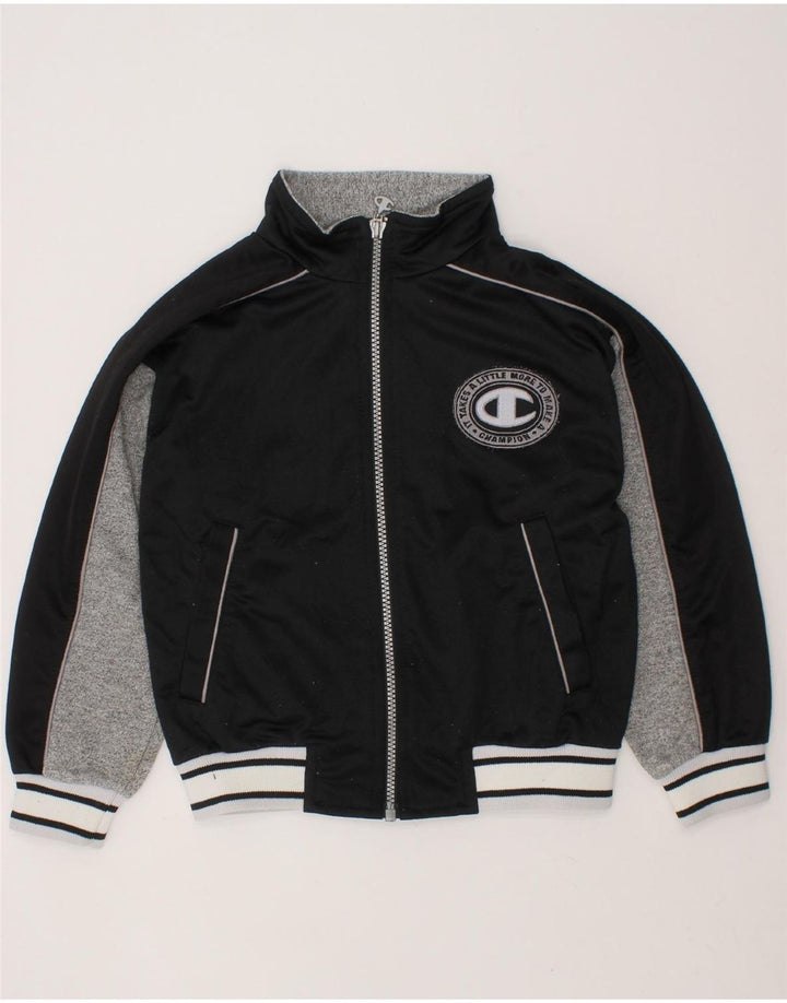 CHAMPION Boys Graphic Tracksuit Top Jacket 5-6 Years Black Colourblock Vintage Champion and Second-Hand Champion from Messina Hembry 