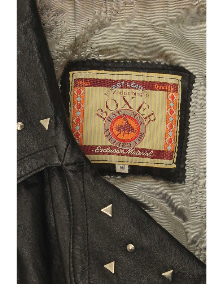 Boxer Womens Leather Biker Jacket UK 14 Medium Black Leather
