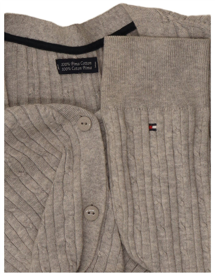 TOMMY HILFIGER Γυναικείο πουλόβερ ζακέτα UK 12 μεσαίο γκρι βαμβακερό
