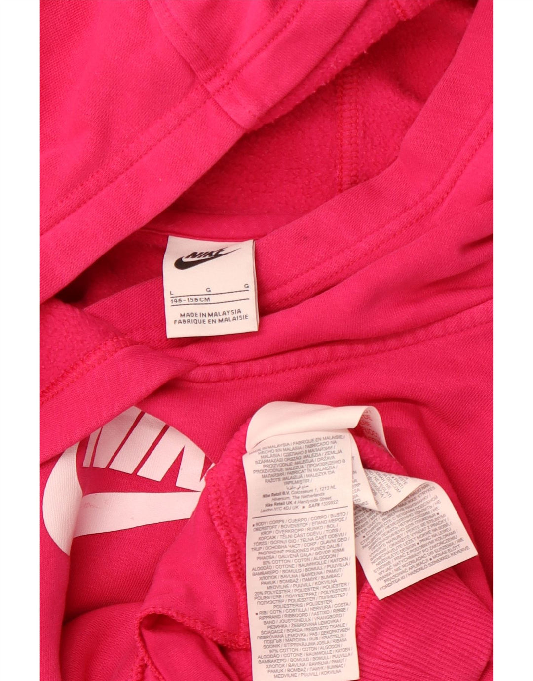 NIKE Girls Crop Graphic Hoodie Jumper 12-13 ετών Μεγάλο ροζ βαμβακερό