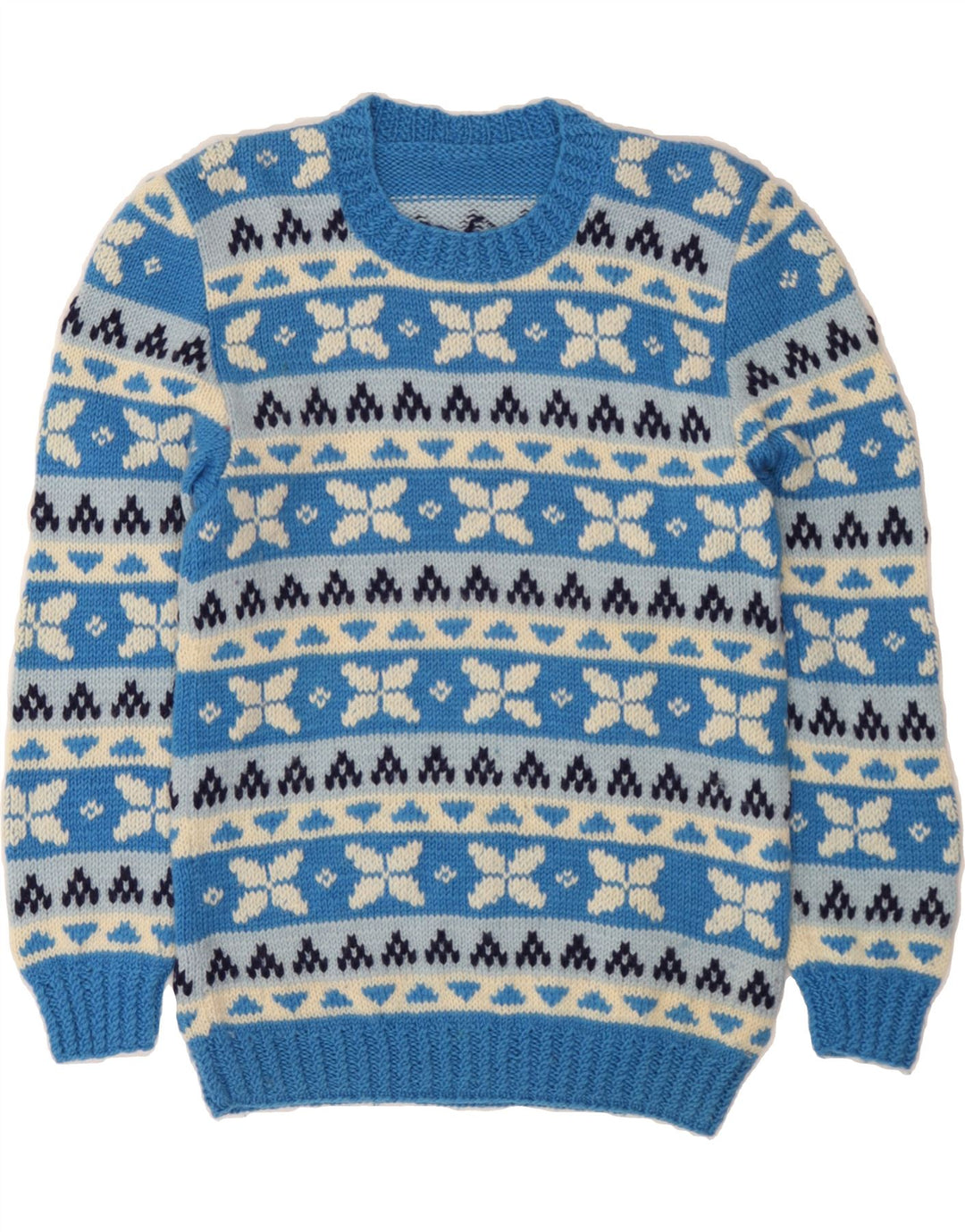 Ανδρικό πουλόβερ με λαιμόκοψη VINTAGE Small Blue Fair Isle
