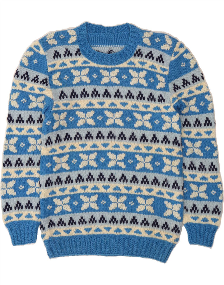 Ανδρικό πουλόβερ με λαιμόκοψη VINTAGE Small Blue Fair Isle