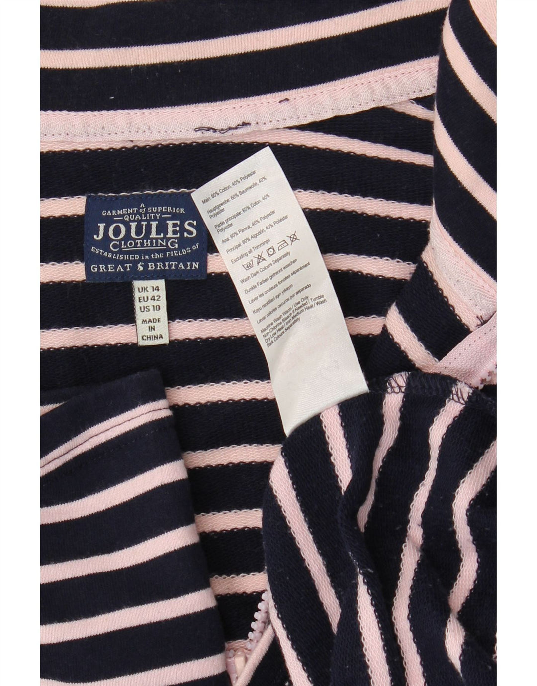 JOULES Γυναικεία φούτερ με φερμουάρ Jumper UK 14 Large Navy Blue ριγέ