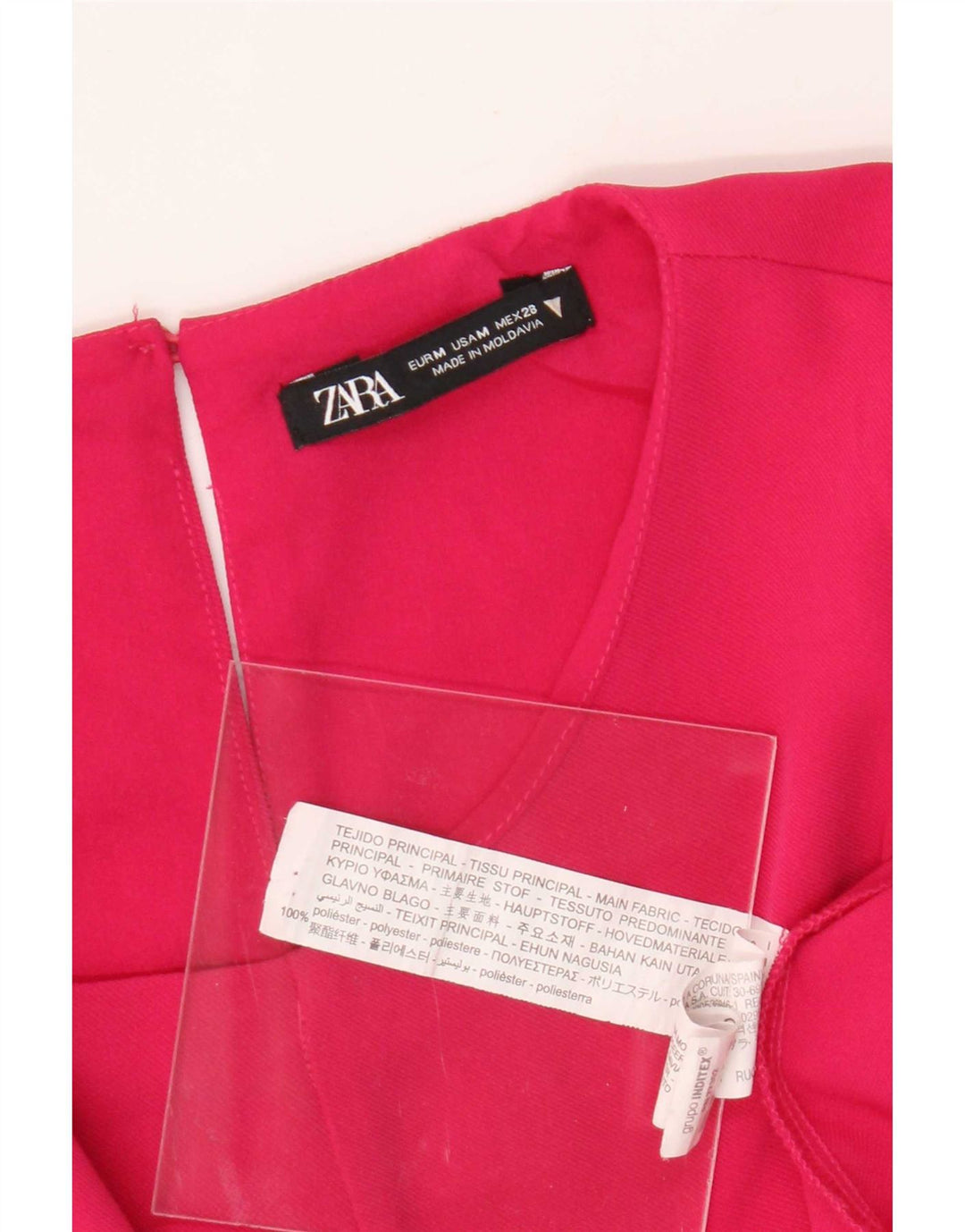 Zara γυναικείο φόρεμα 3/4 με μανίκια A-line UK 12 μεσαίο ροζ πολυεστέρας