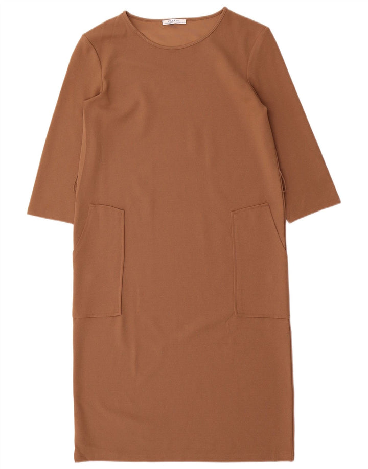 Zara Γυναικείο φόρεμα 3/4 Sleeve Shift UK 10 Small Brown
