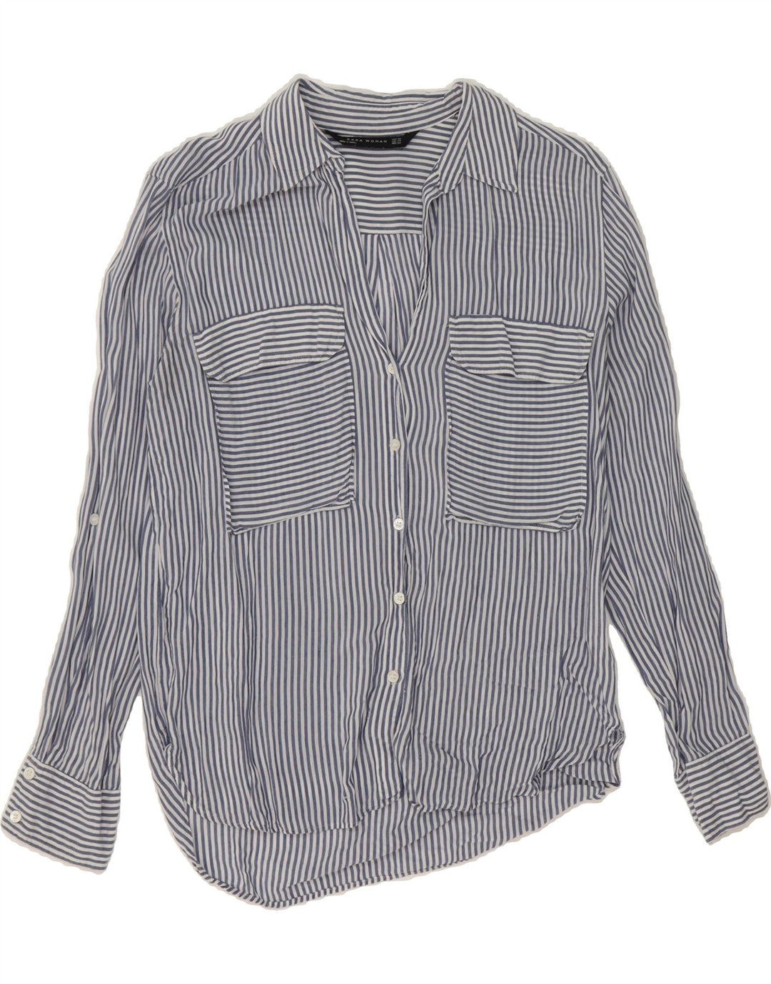 ZARA Womens Oversized Shirt UK 6 XS Blue Striped Viscose Vintage Zara and Second-Hand Zara from Messina Hembry 