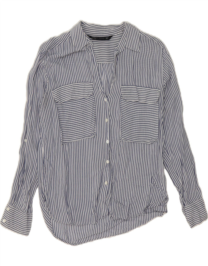 ZARA Womens Oversized Shirt UK 6 XS Blue Striped Viscose Vintage Zara and Second-Hand Zara from Messina Hembry 