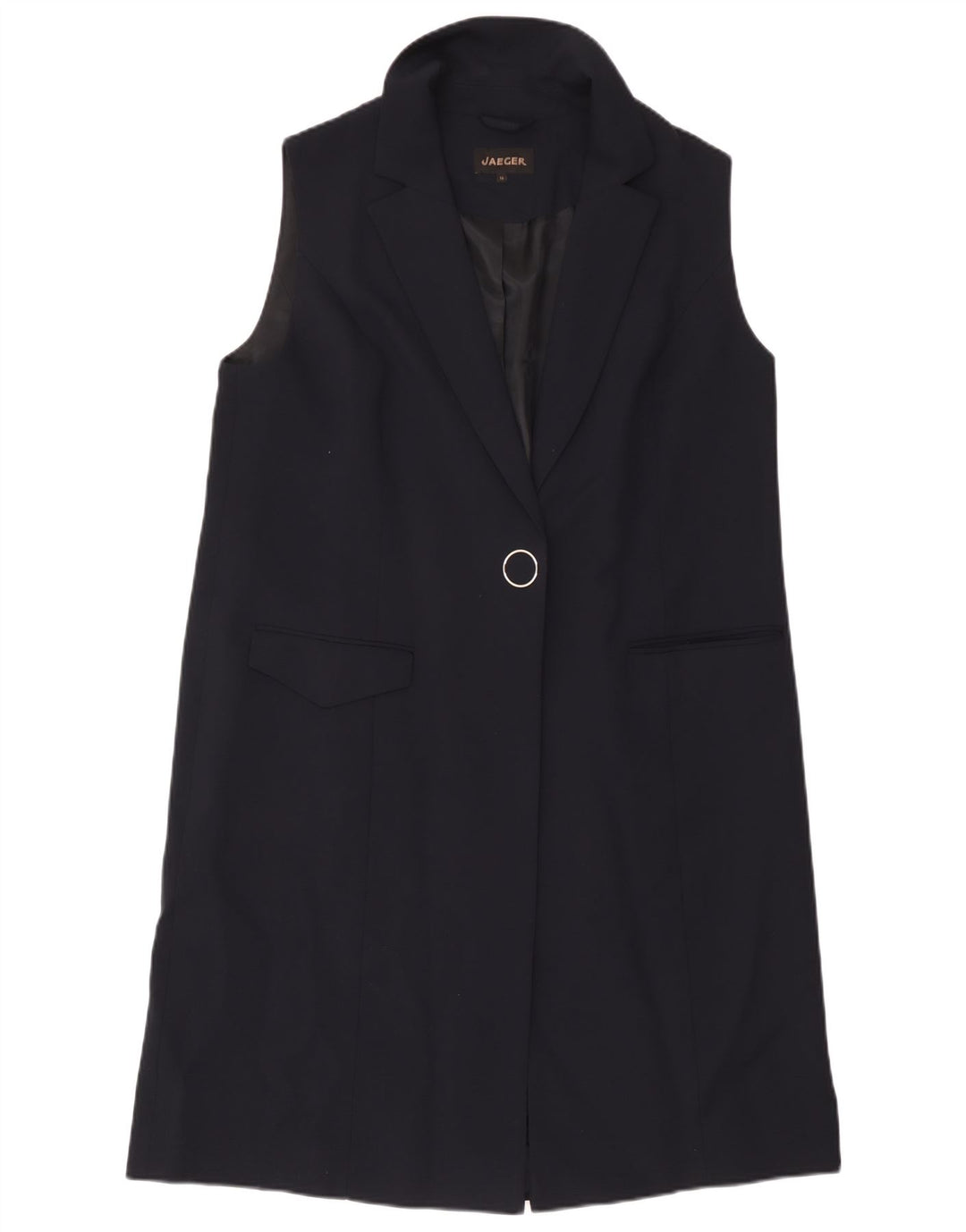 Jaeger Γυναικείο Longline Αμάνικο Μπουφάν UK 16 Large Navy Blue
