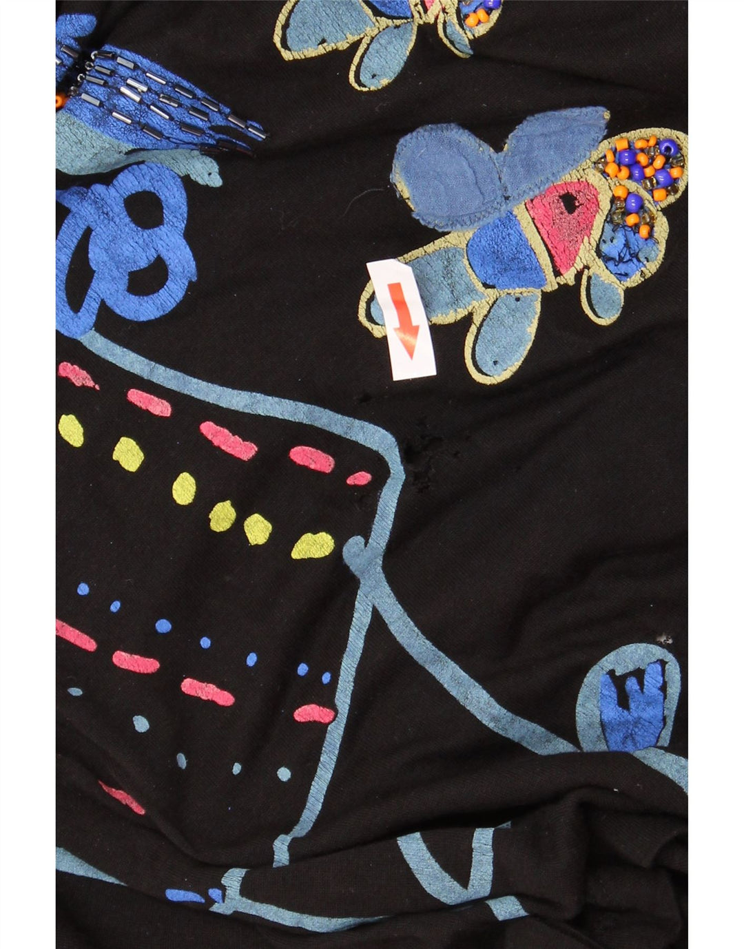 DESIGUAL Γυναικείο γραφικό τοπ μακρυμάνικο UK 16 μεγάλο μαύρο