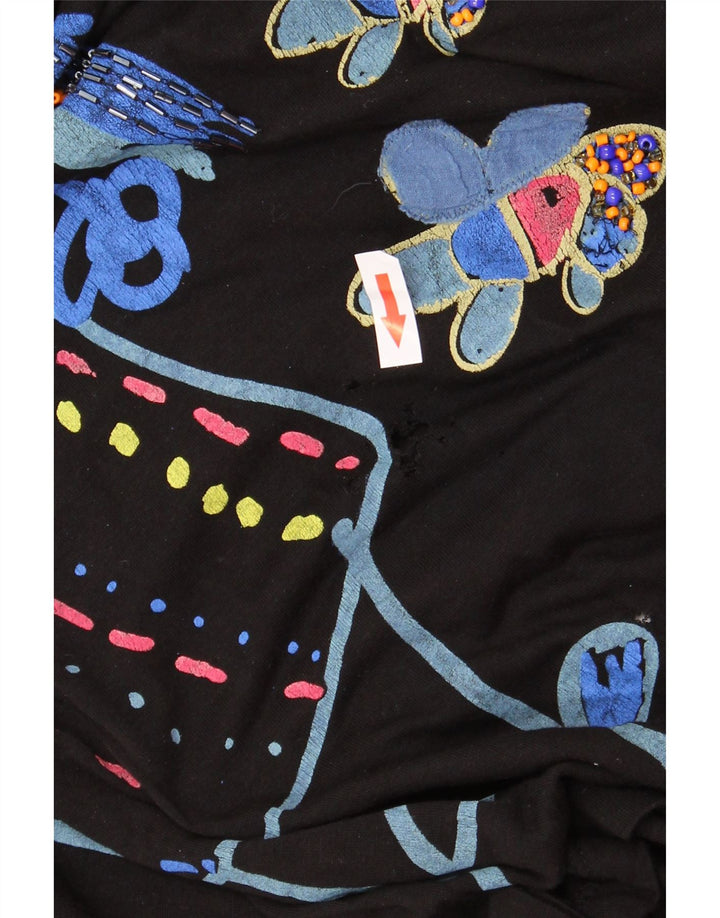 DESIGUAL Γυναικείο γραφικό τοπ μακρυμάνικο UK 16 μεγάλο μαύρο