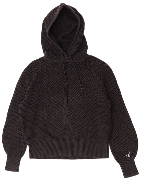 Calvin Klein Jeans Γυναικείο πουλόβερ με κουκούλα μεγάλου μεγέθους UK 10 Small Black