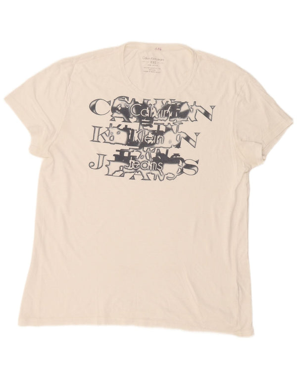 Calvin Klein Jeans Ανδρικό γραφικό T-Shirt Top 2XL Λευκό βαμβακερό