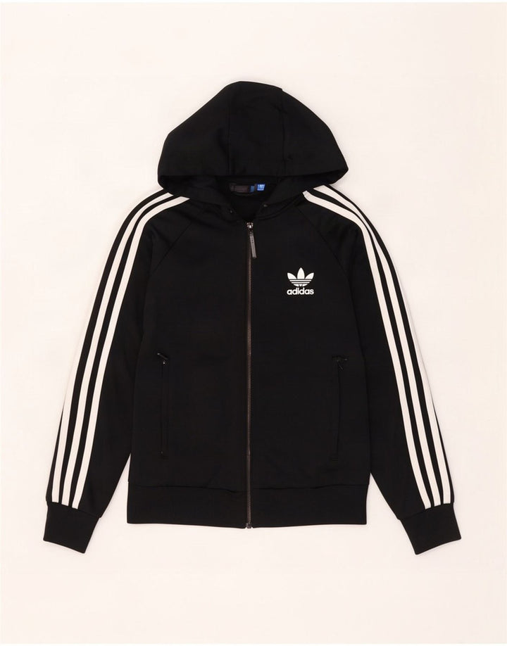 Γυναικείο πουλόβερ με κουκούλα με φερμουάρ Adidas UK 8 μικρό μαύρο πολυεστέρα