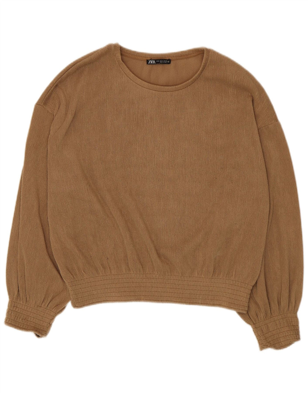 Zara Γυναικεία Μακρυμάνικη Μπλούζα Τοπ UK 14 Medium Beige Polyester