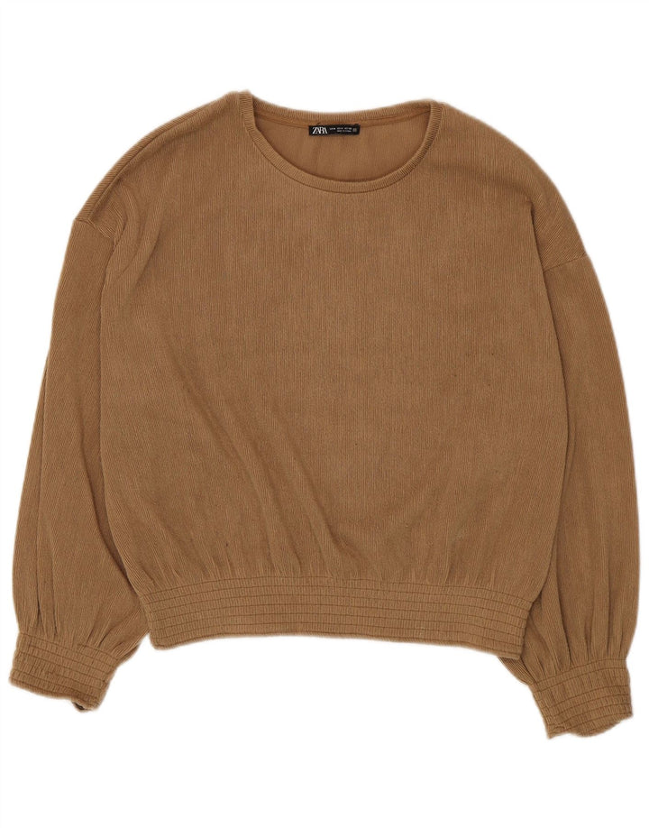 Zara Γυναικεία Μακρυμάνικη Μπλούζα Τοπ UK 14 Medium Beige Polyester