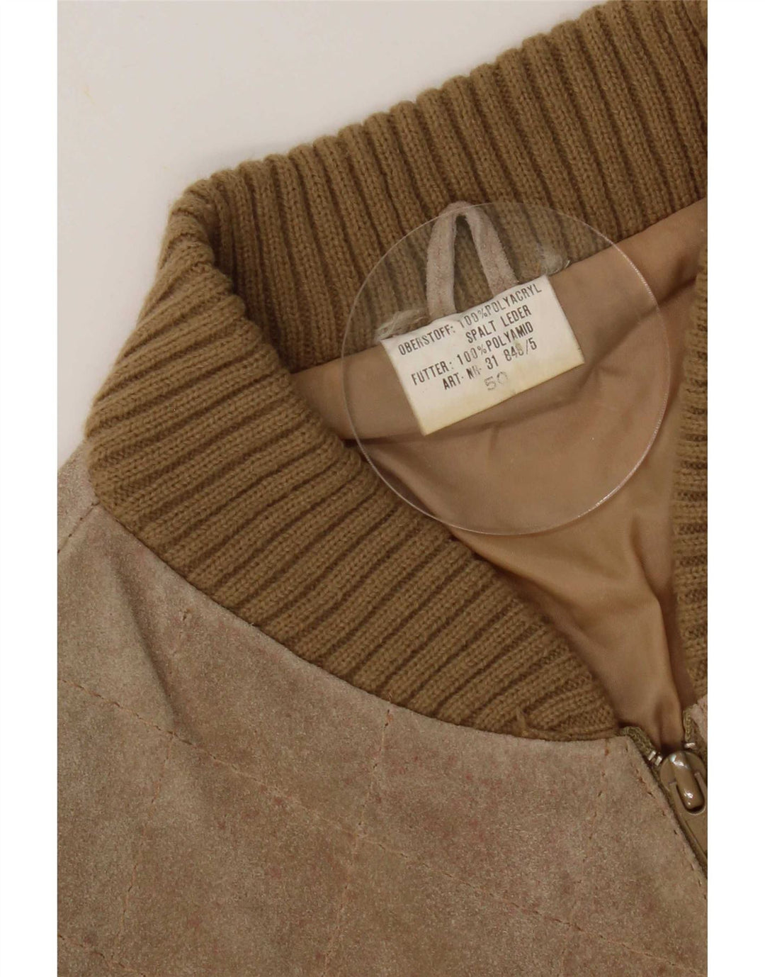 Vintage Γυναικείο Suede Bomber Jacket EU 50 XL Beige Colourblock Πολυακρυλικό