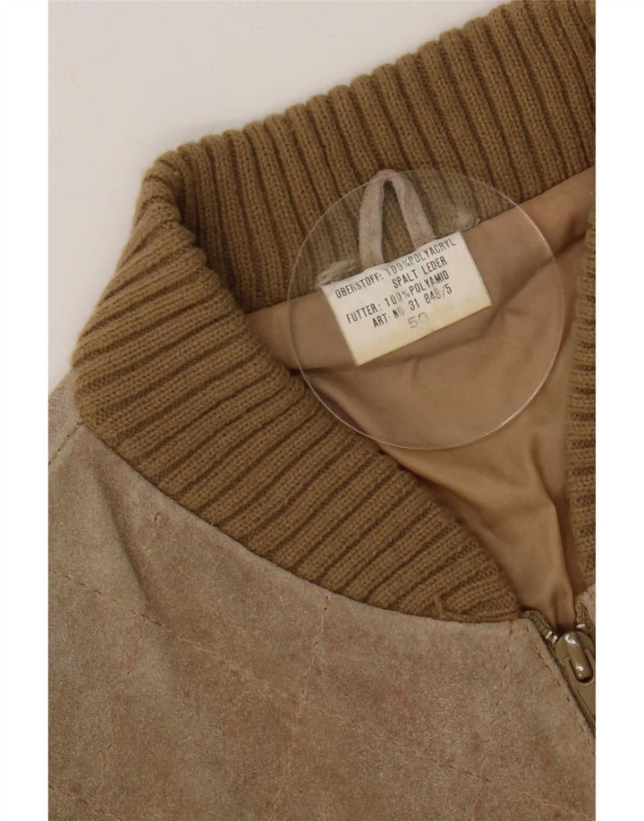 Vintage Γυναικείο Suede Bomber Jacket EU 50 XL Beige Colourblock Πολυακρυλικό