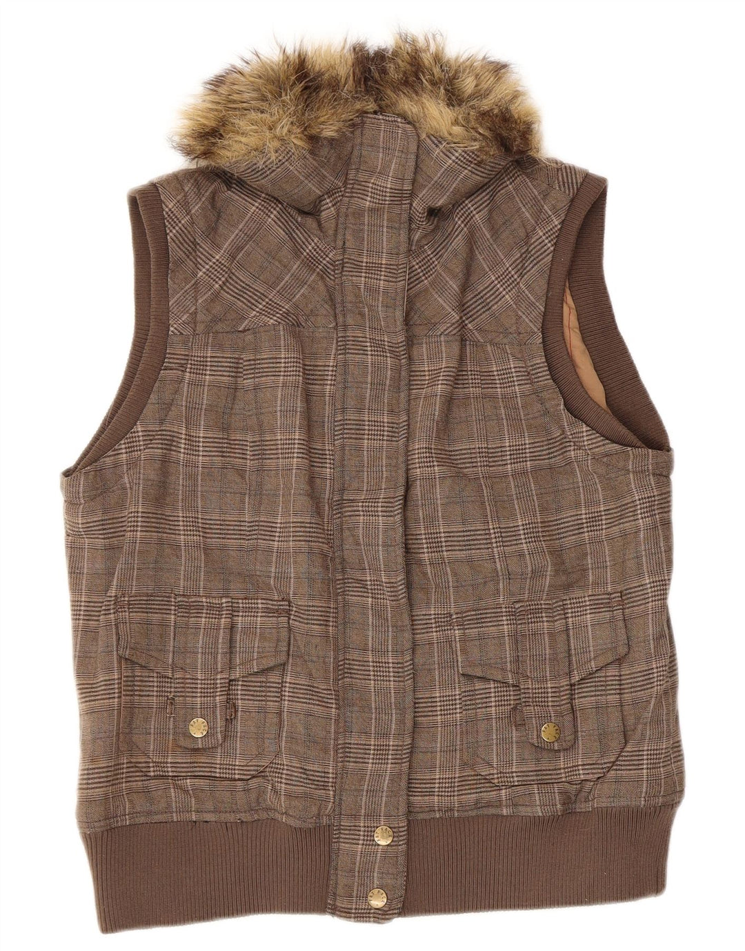 Fat Face Womens Gilet UK 12 Medium Brown Houndstooth Πολυεστέρας
