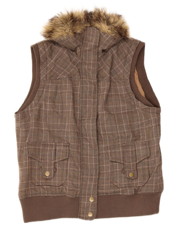 Fat Face Womens Gilet UK 12 Medium Brown Houndstooth Πολυεστέρας